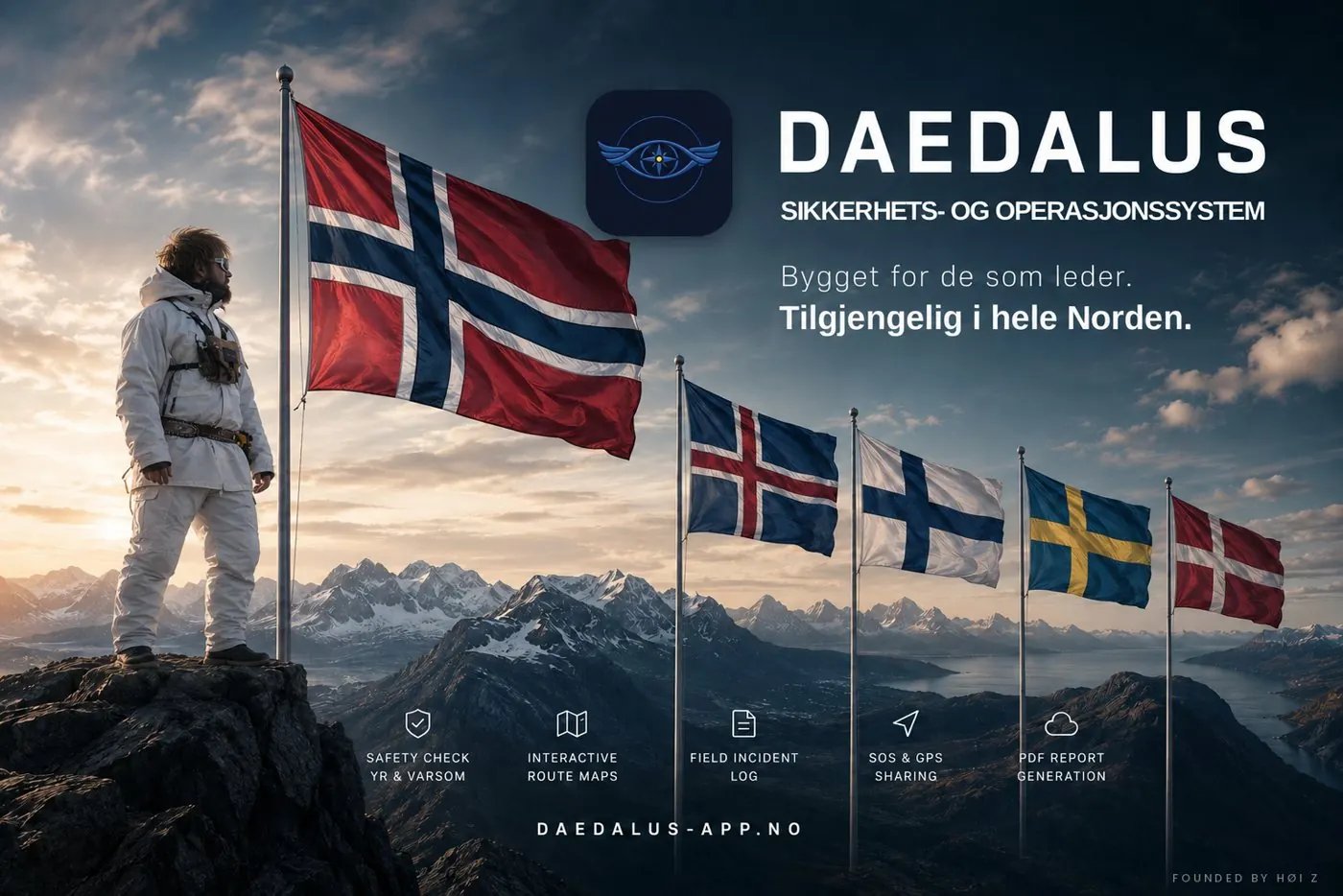 Nordiske flagg. Daedalus er tilgjengelig i hele Norden.
